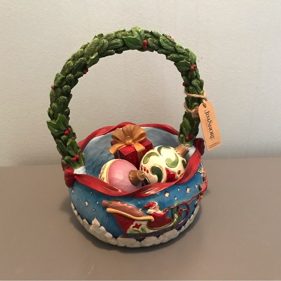 Jim Shore Blue Christmas Basket with Ornaments - Picture 1 of 10
